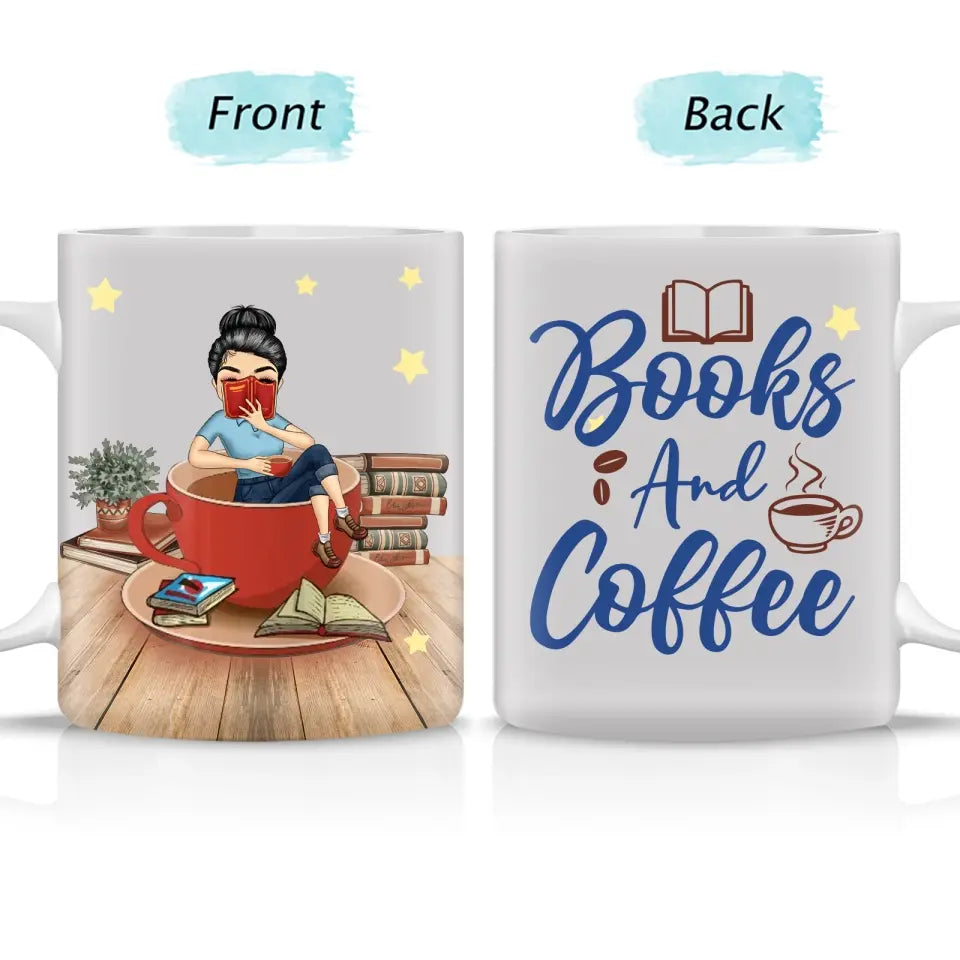 Books and Coffee - Personalized Custom White Edge-to-Edge Mug
