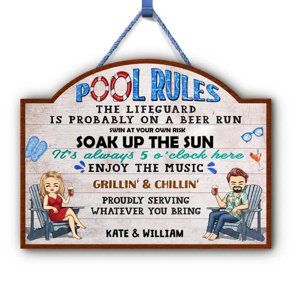 Swim At Your Own Risk Grilling Chibi -  Custom Shaped Wood Sign