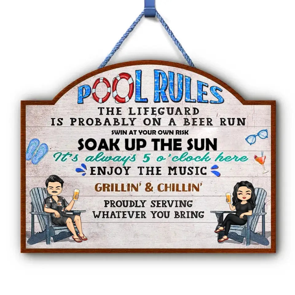 Swim At Your Own Risk Grilling Chibi -  Custom Shaped Wood Sign