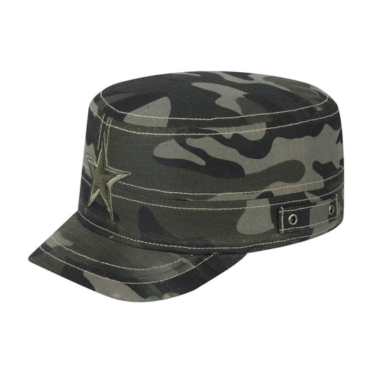 Star Military Hat with Green Camo front and Green Camo back