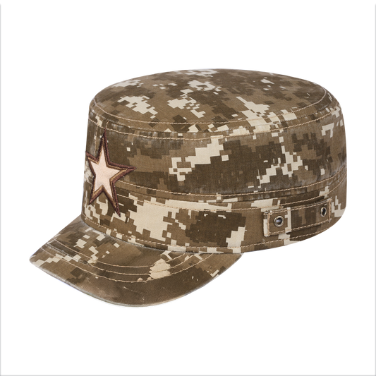 Star Military Hat with Khaki Camo front and Khaki Camo back