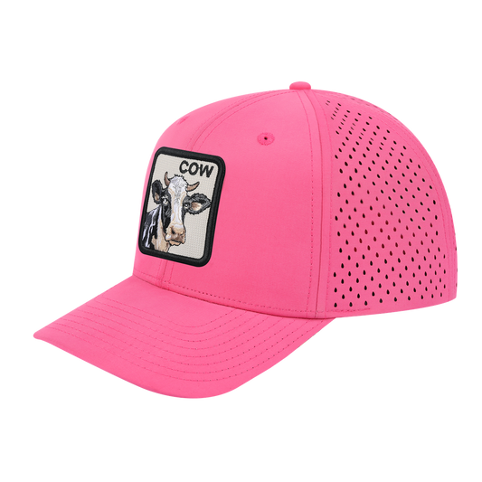 Cow 6-Panel Microfiber Laser Hole Trucker Hat with Pink front and Pink back