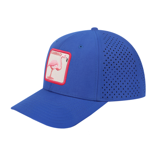 Flamingo 6-Panel Microfiber Laser Hole Trucker Hat with Royal Blue front and Royal Blue back