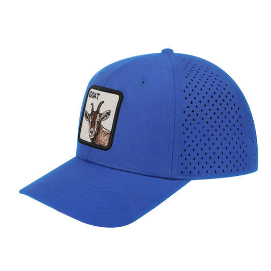 Goat 6-Panel Microfiber Laser Hole Trucker Hat with Royal Blue front and Royal Blue back