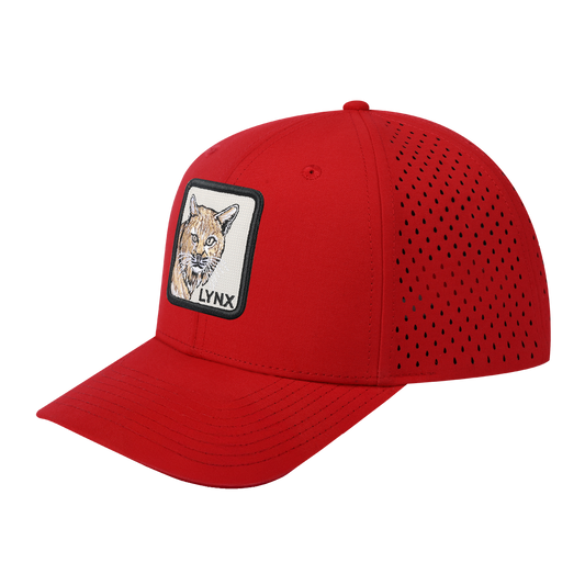 Lynx 6-Panel Microfiber Laser Hole Trucker Hat with Red front and Red back