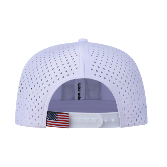 Dragonfly 6-Panel Microfiber Laser Hole Trucker Hat with White front and White back