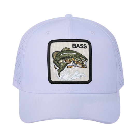 Bass 6-Panel Microfiber Laser Hole Trucker Hat with White front and White back