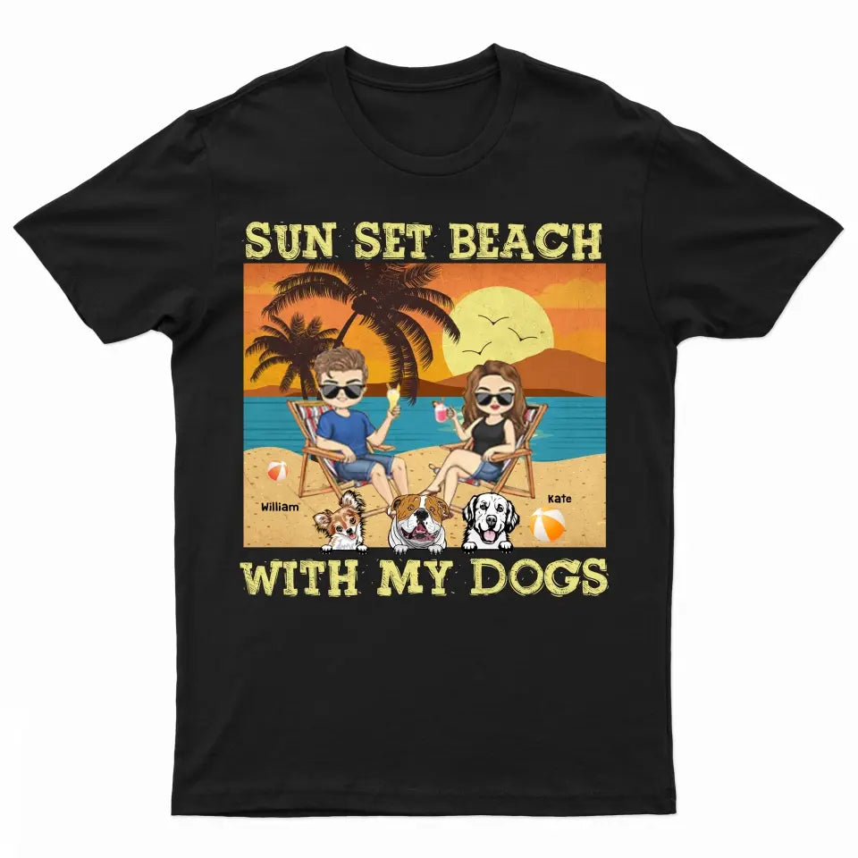 Sunset Beach With My Dogs - Personalized T Shirt- Gift For Dog Lovers
