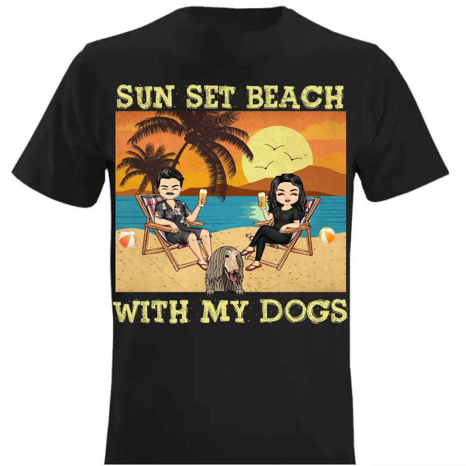 Sunset Beach With My Dogs - Personalized T Shirt- Gift For Dog Lovers