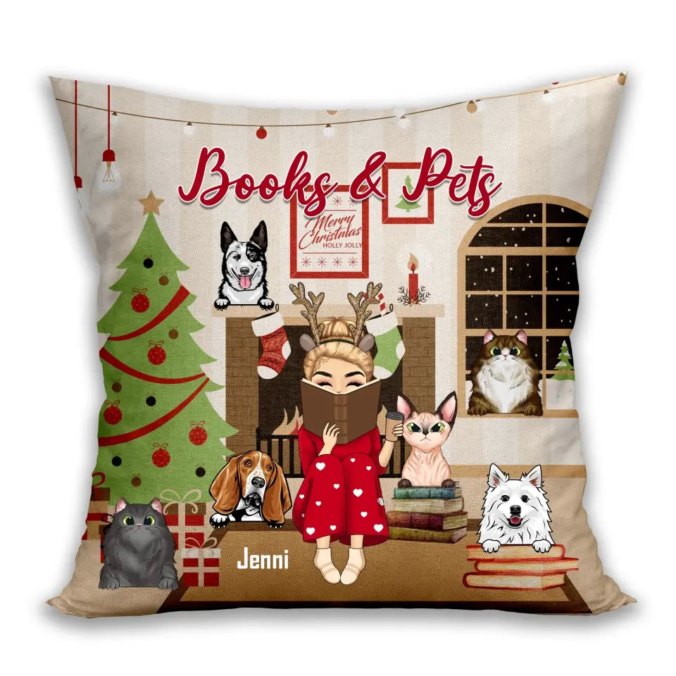 Christmas Book And Pets- Custom Pillow - Gift For Pets Lovers