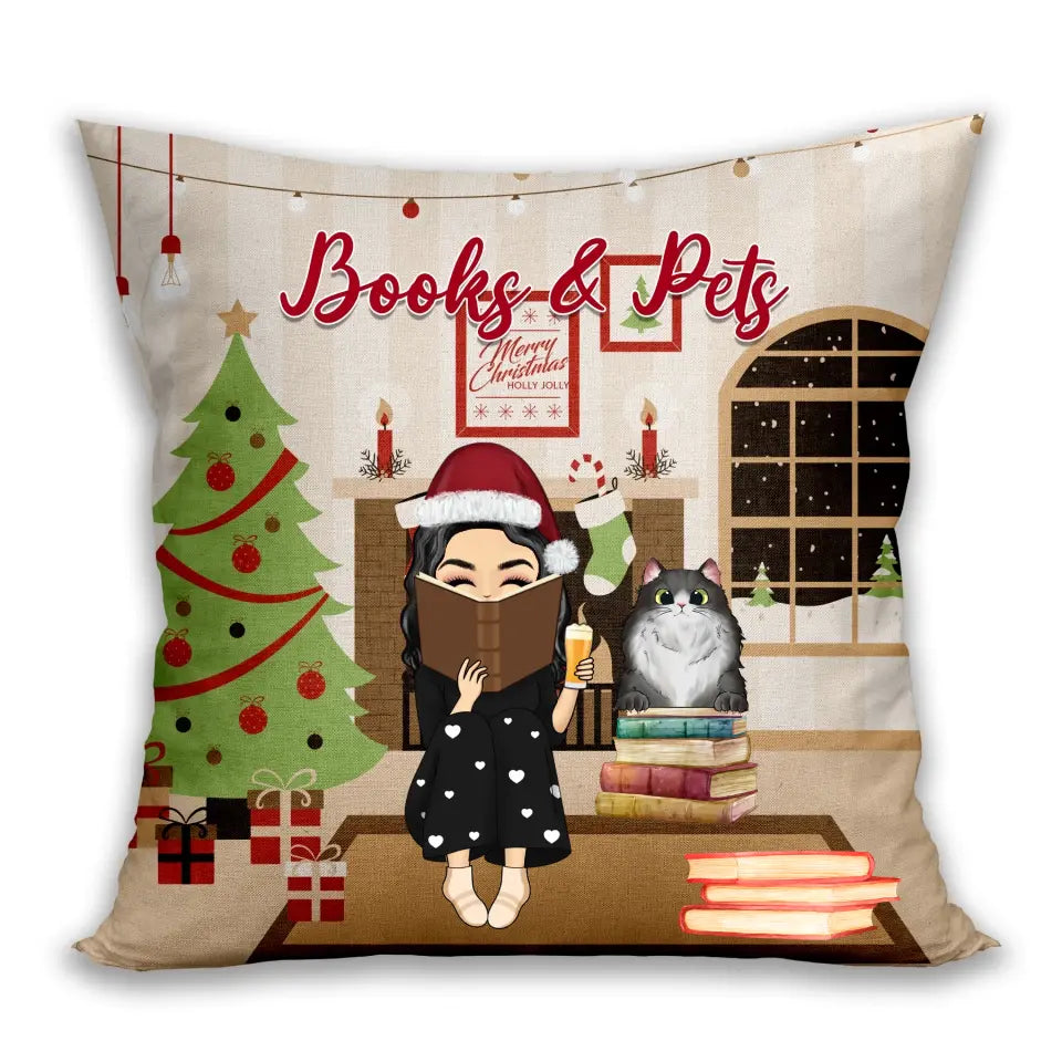 Christmas Book And Pets- Custom Pillow - Gift For Pets Lovers