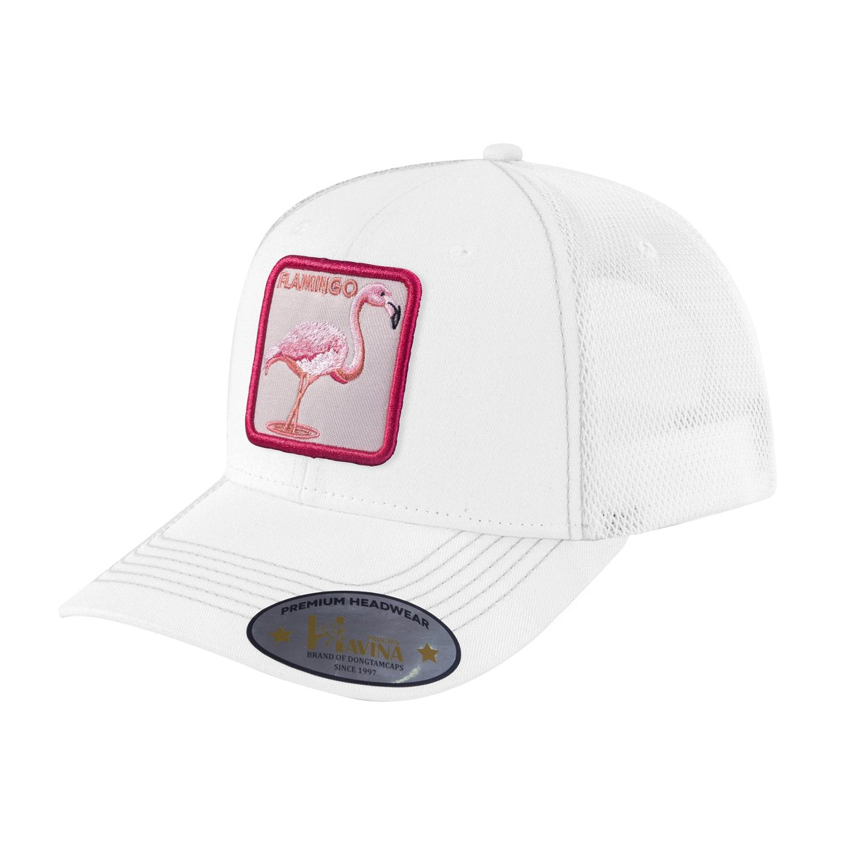 Unisex Embroidered The Flamingo, 6-Panel Trucker Hat, White/White, Adjustable Fit