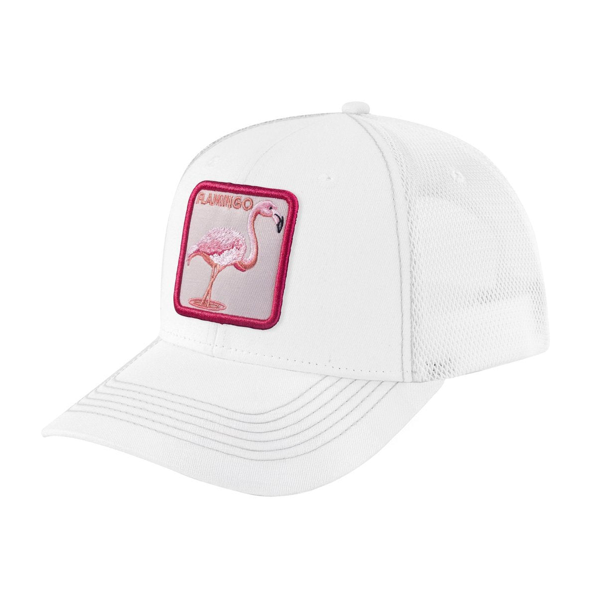 Unisex Embroidered The Flamingo, 6-Panel Trucker Hat, White/White, Adjustable Fit