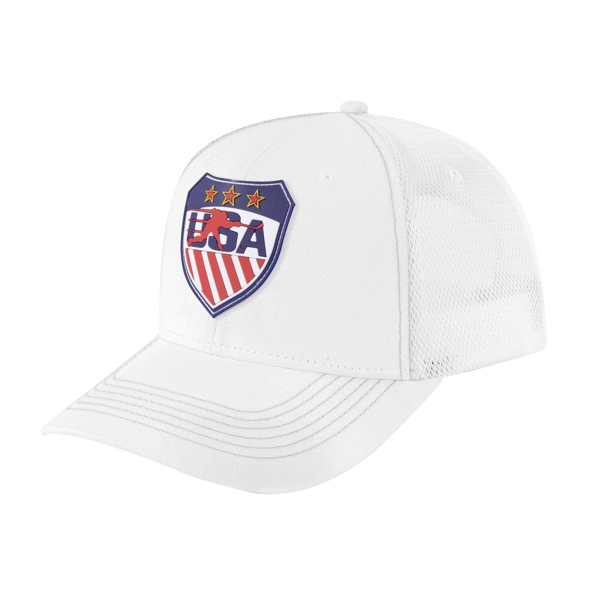 Unisex Embroidered Loving Hockey, 6-Panel Trucker Hat, White/White, Adjustable Fit