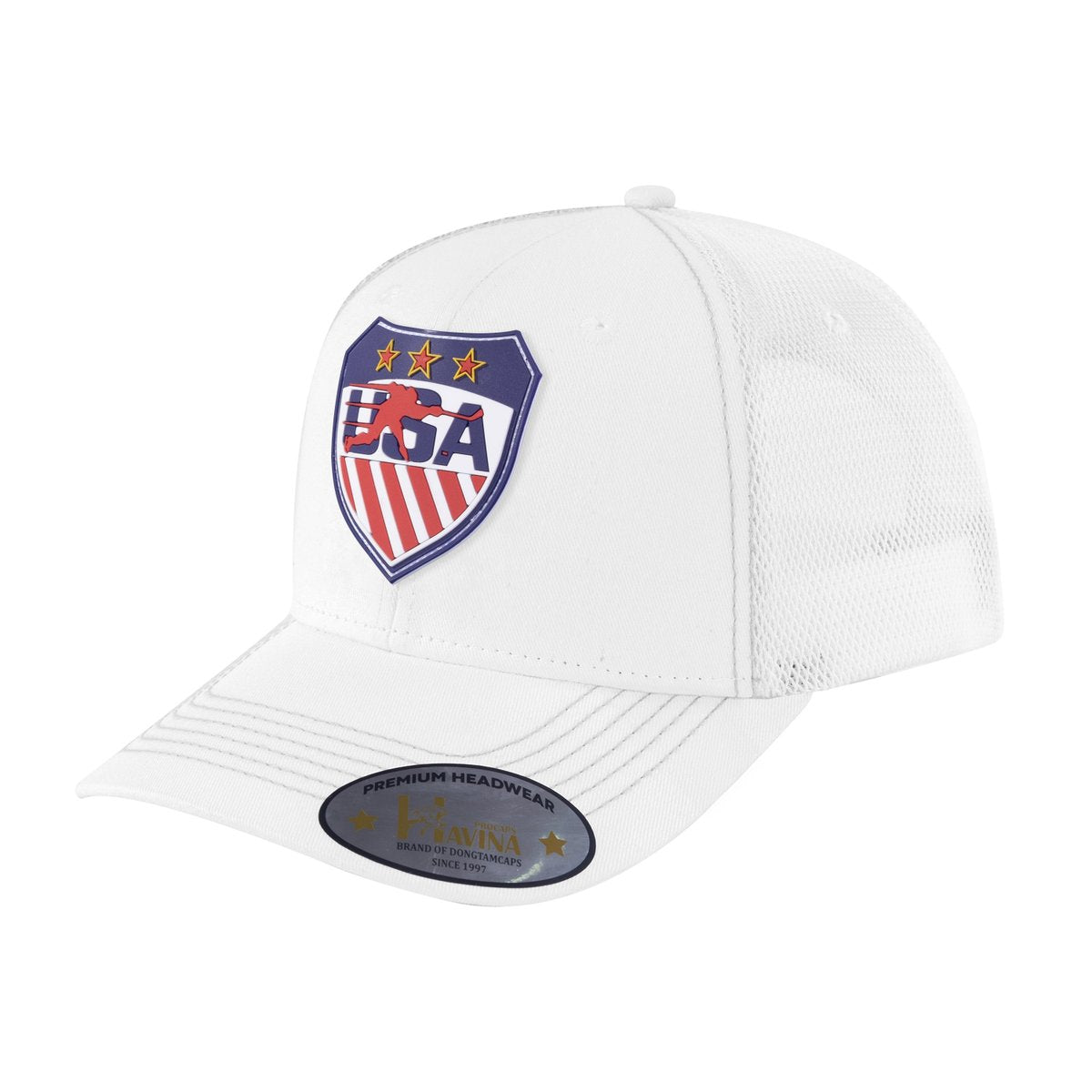 Unisex Embroidered US Loving Hockey, 6-Panel Trucker Hat, White/White, Adjustable Fit