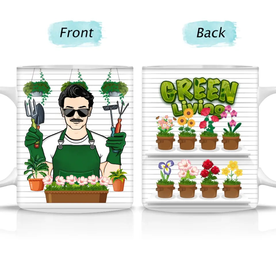 Green Living - Personalized White Edge-to-Edge Mug- Best Gift
