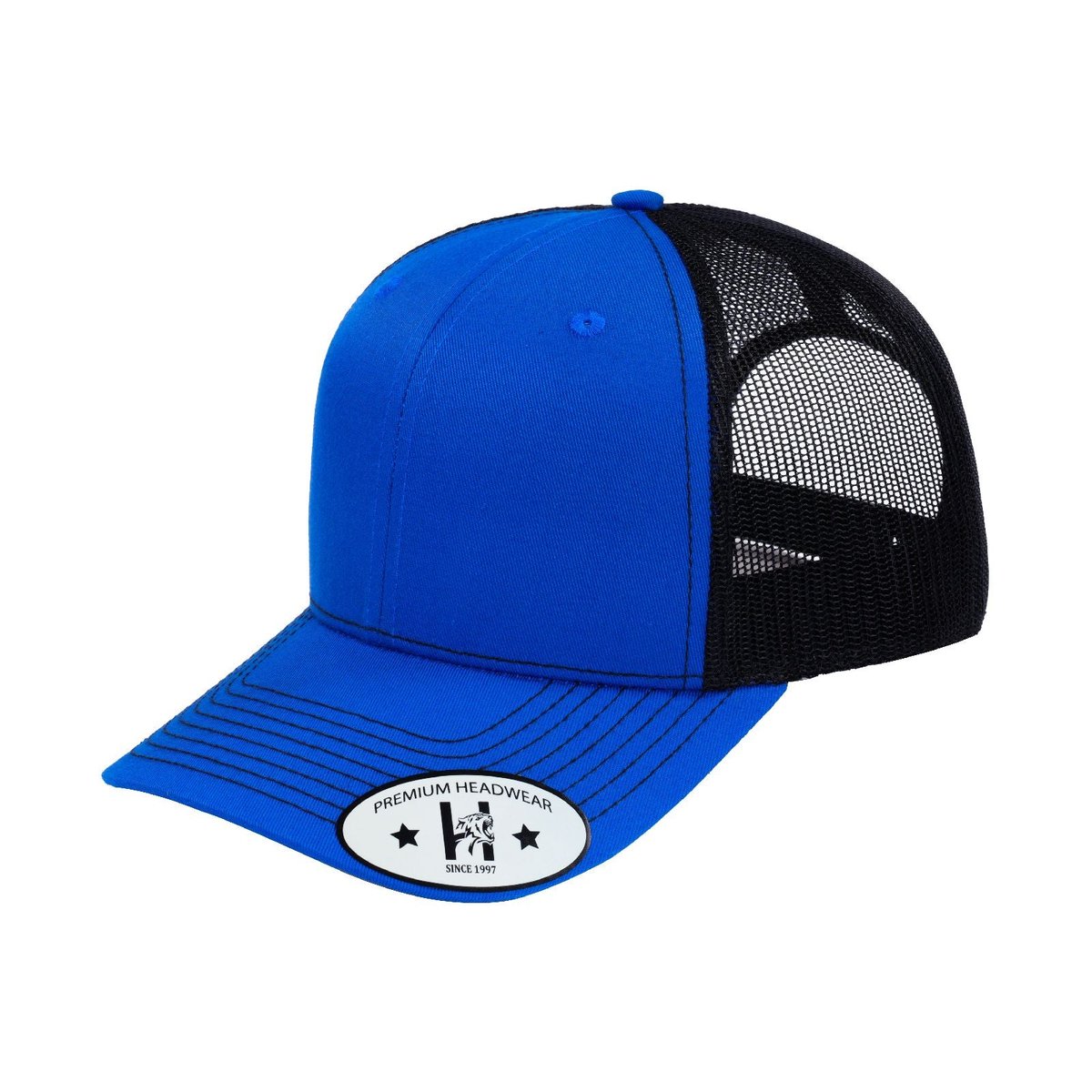 Blank - 6 Panel Trucker Hat - Royal Blue/Black
