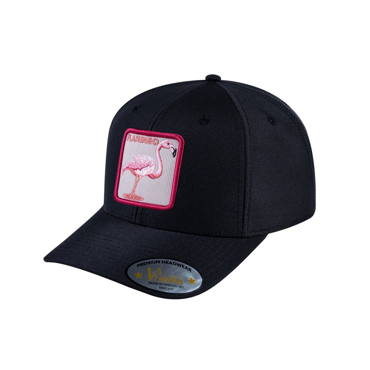 V2 Embroidered The Flamingo - 6 Panel Baseball Cap - Black/Black