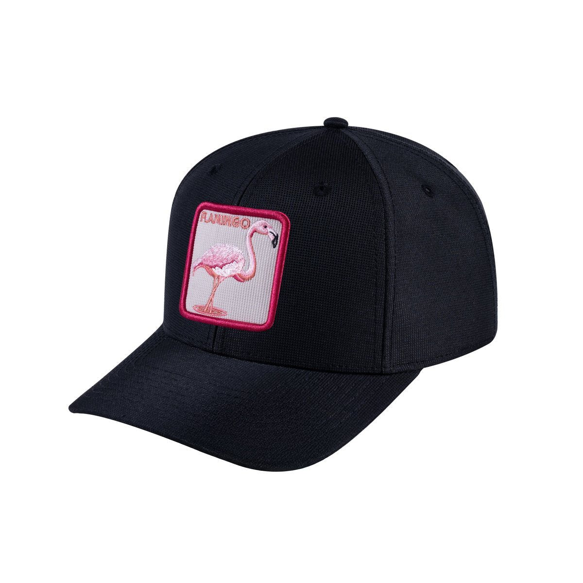 Unisex V2 Embroidered The Flamingo, 6-Panel Baseball Cap, Black/Black, Adjustable Fit
