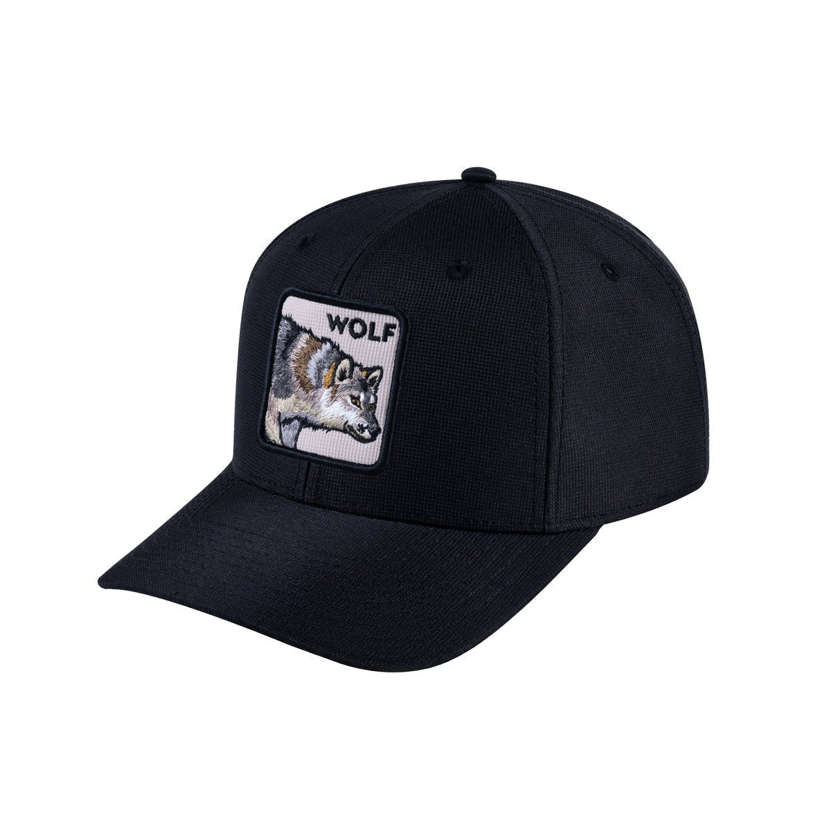 Unisex V2 Embroidered The Wolf, 6-Panel Baseball Cap, Black/Black, Adjustable Fit