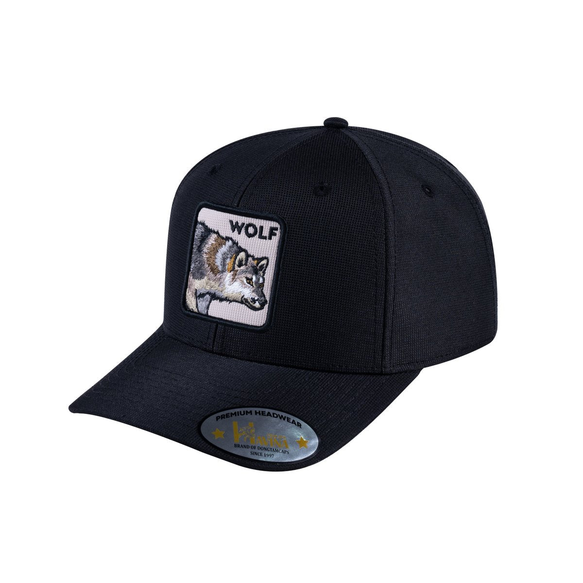 Unisex V2 Embroidered The Wolf, 6-Panel Baseball Cap, Black/Black, Adjustable Fit