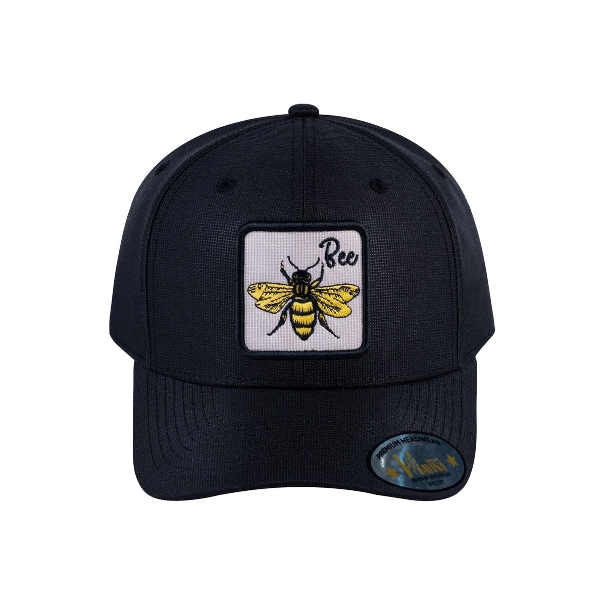 Unisex V2 Embroidered The Bee, 6-Panel Baseball Cap, Black/Black, Adjustable Fit