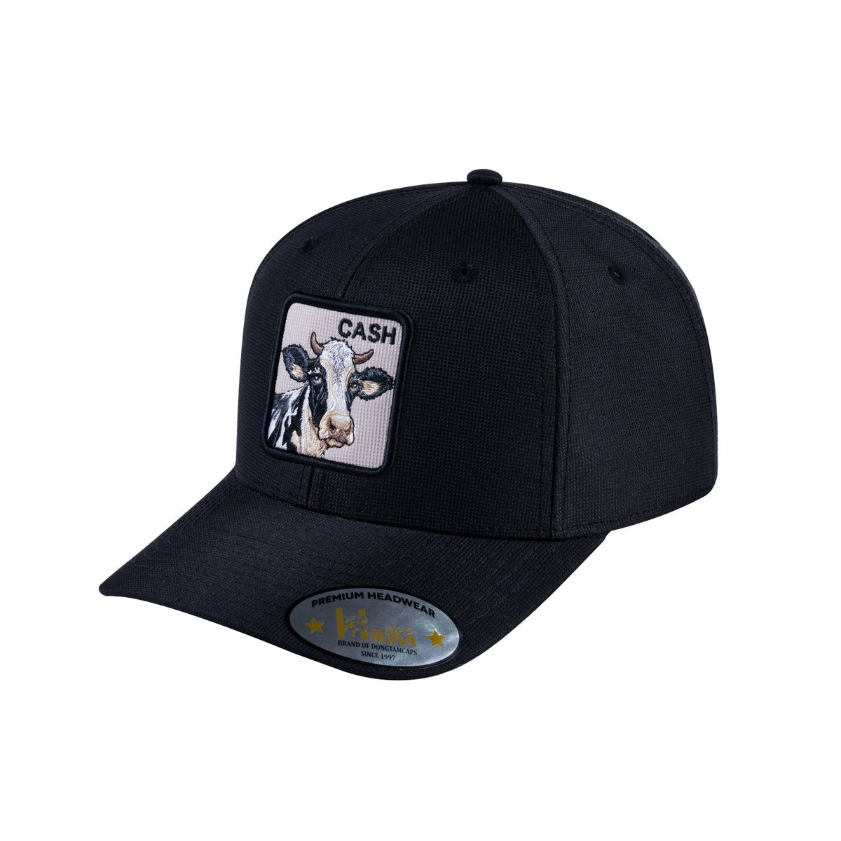 Unisex V2 Embroidered The Cow, 6-Panel Baseball Cap, Black/Black, Adjustable Fit