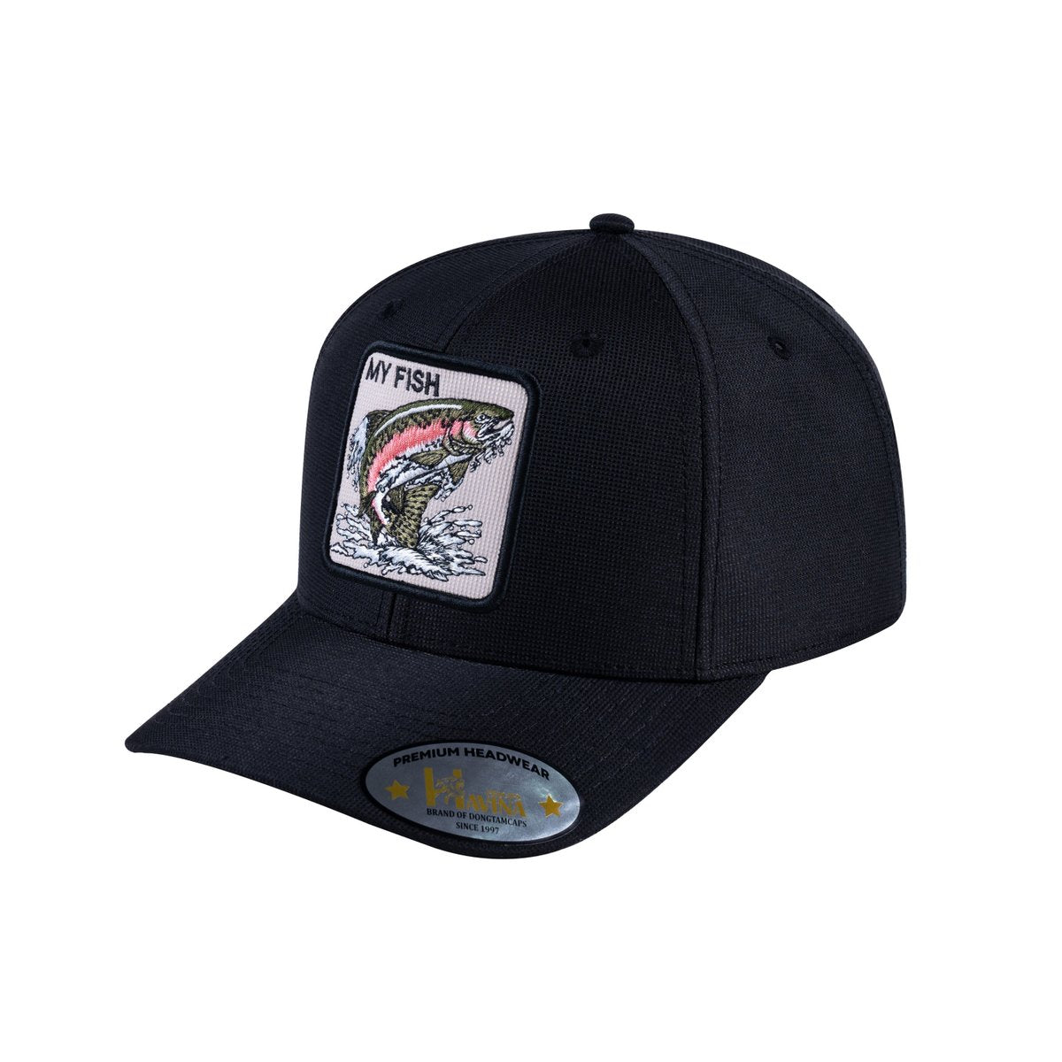 Unisex V2 Embroidered The Salmon, 6-Panel Baseball Cap, Black/Black, Adjustable Fit