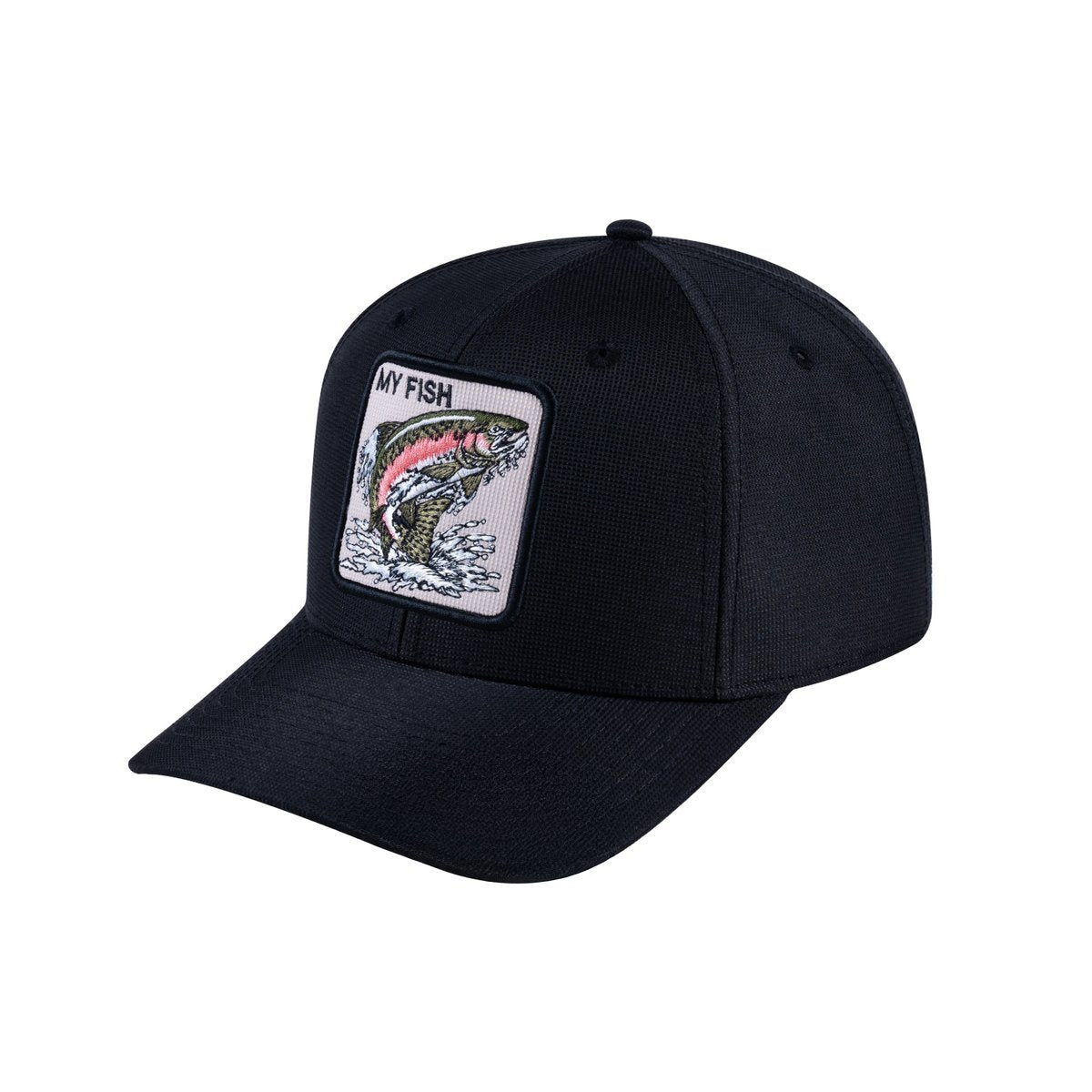 Unisex V2 Embroidered The Salmon, 6-Panel Baseball Cap, Black/Black, Adjustable Fit