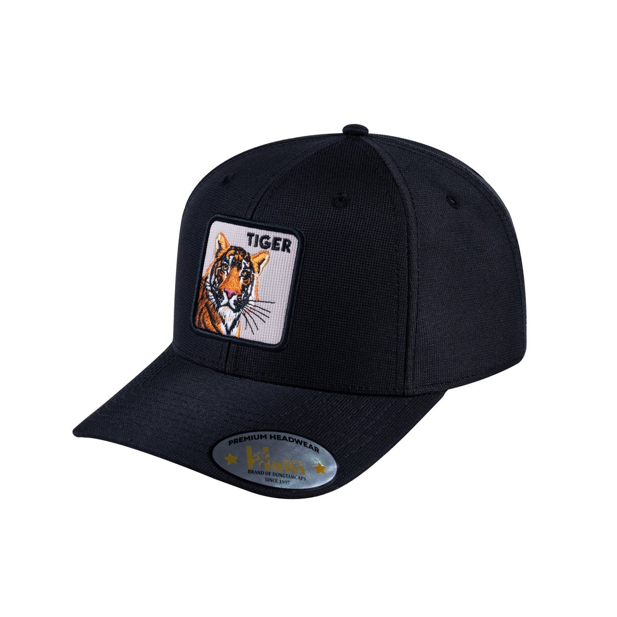 Unisex V2 Embroidered The Tiger, 6-Panel Baseball Cap, Black/Black, Adjustable Fit