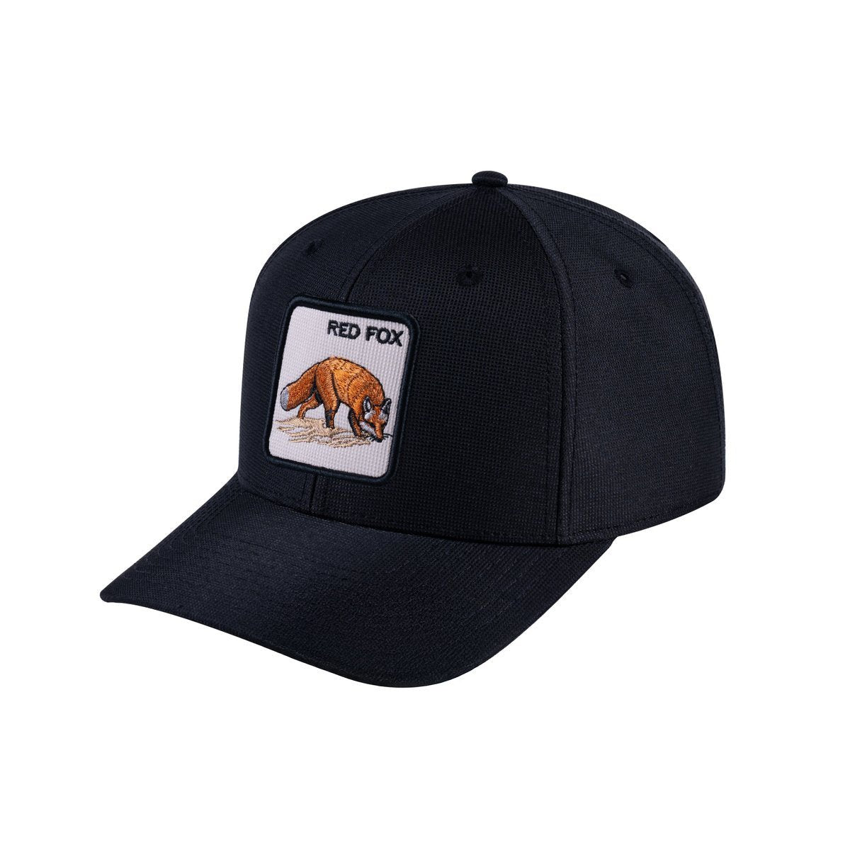 Unisex V2 Embroidered The Red Fox, 6-Panel Baseball Cap, Black/Black, Adjustable Fit