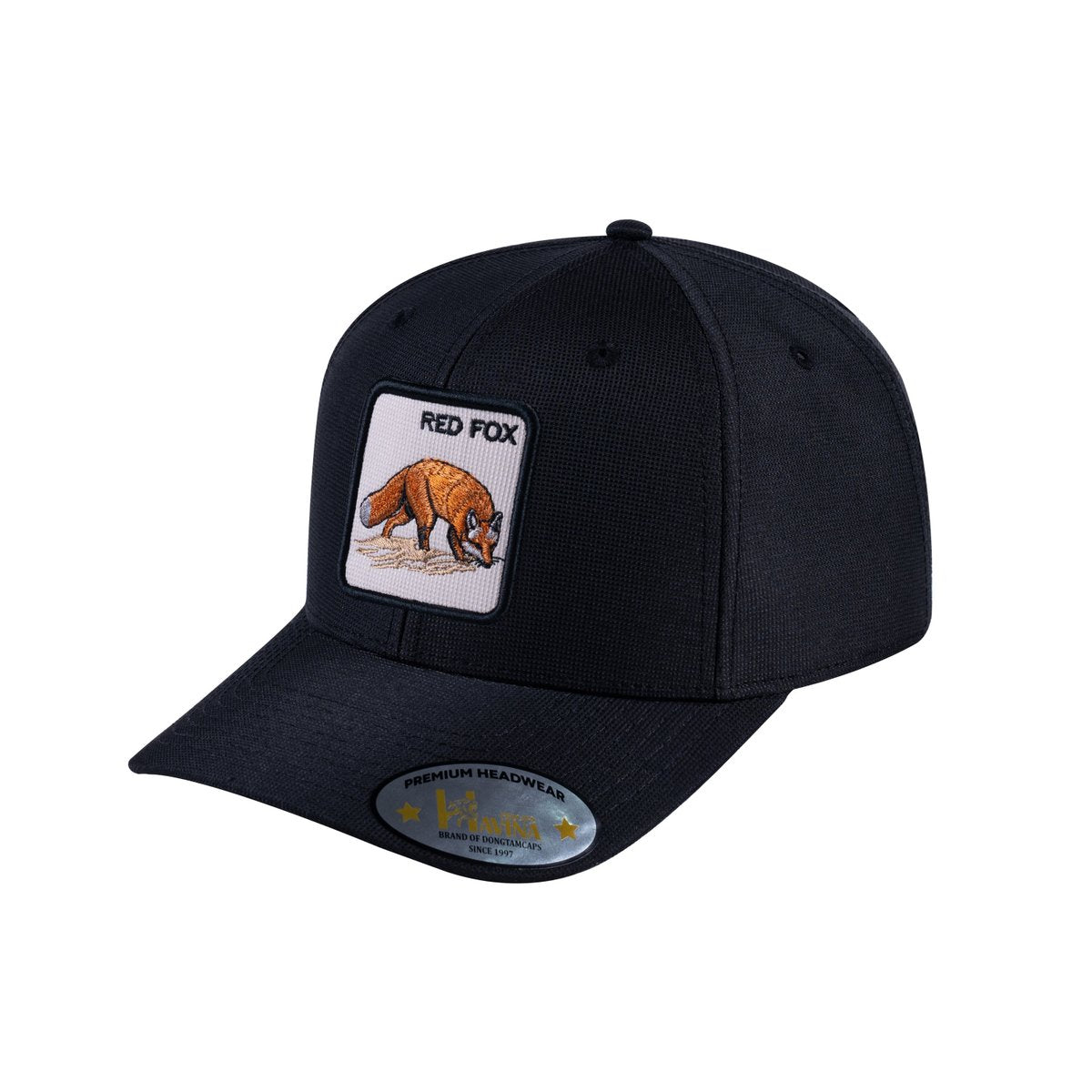 Unisex V2 Embroidered The Red Fox, 6-Panel Baseball Cap, Black/Black, Adjustable Fit