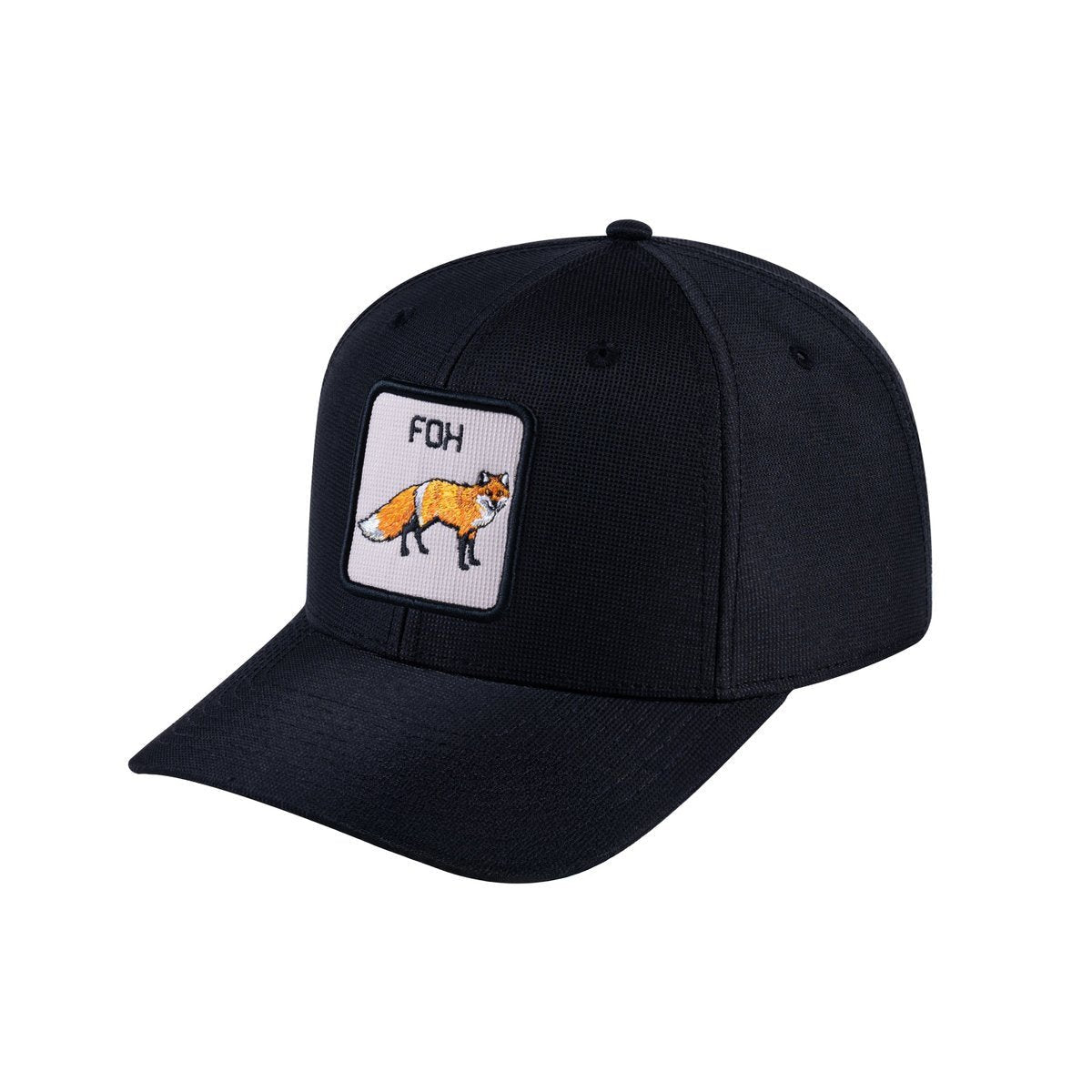 Unisex V2 Embroidered The Fox, 6-Panel Baseball Cap, Black/Black, Adjustable Fit