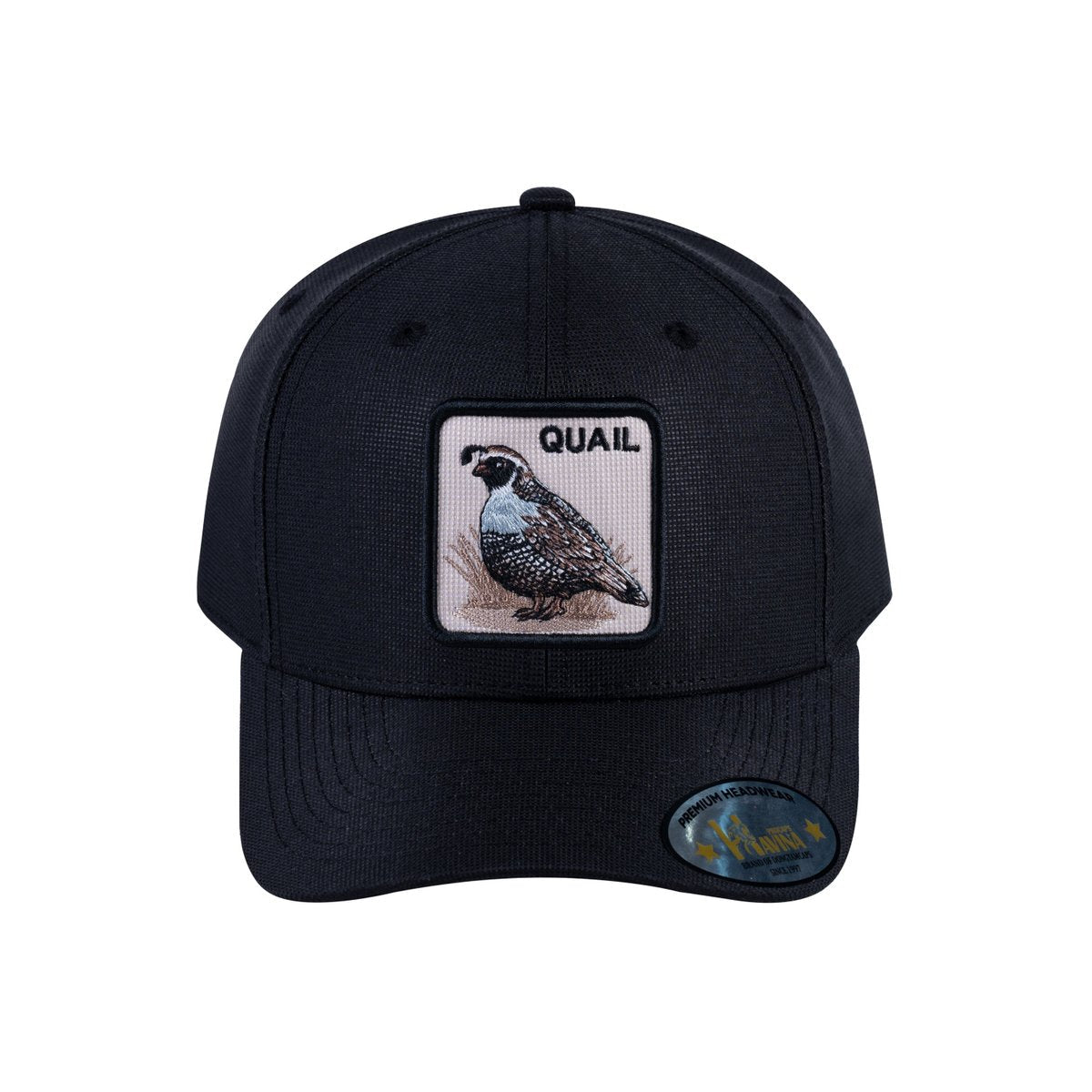 Unisex V2 Embroidered The Quail, 6-Panel Baseball Cap, Black/Black, Adjustable Fit