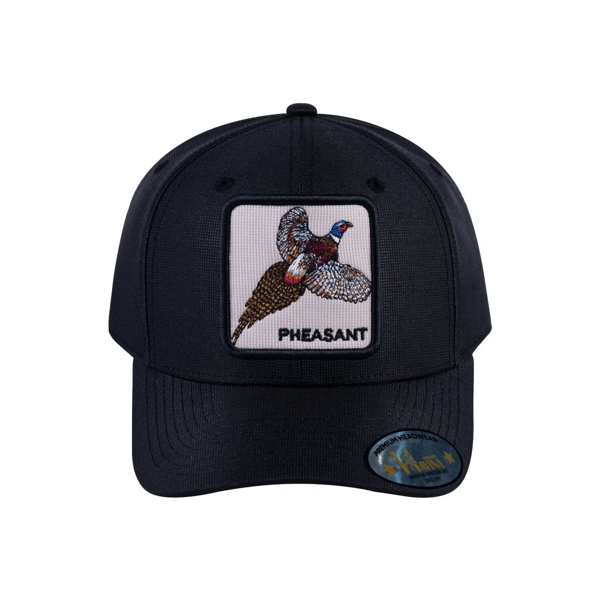 Unisex V2 Embroidered The Pheasant, 6-Panel Baseball Cap, Black/Black, Adjustable Fit