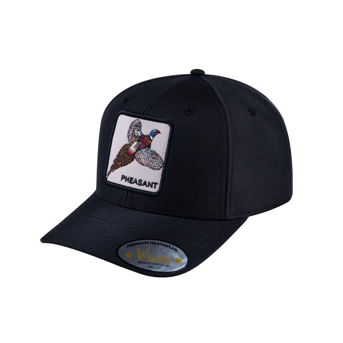 Unisex V2 Embroidered The Pheasant, 6-Panel Baseball Cap, Black/Black, Adjustable Fit
