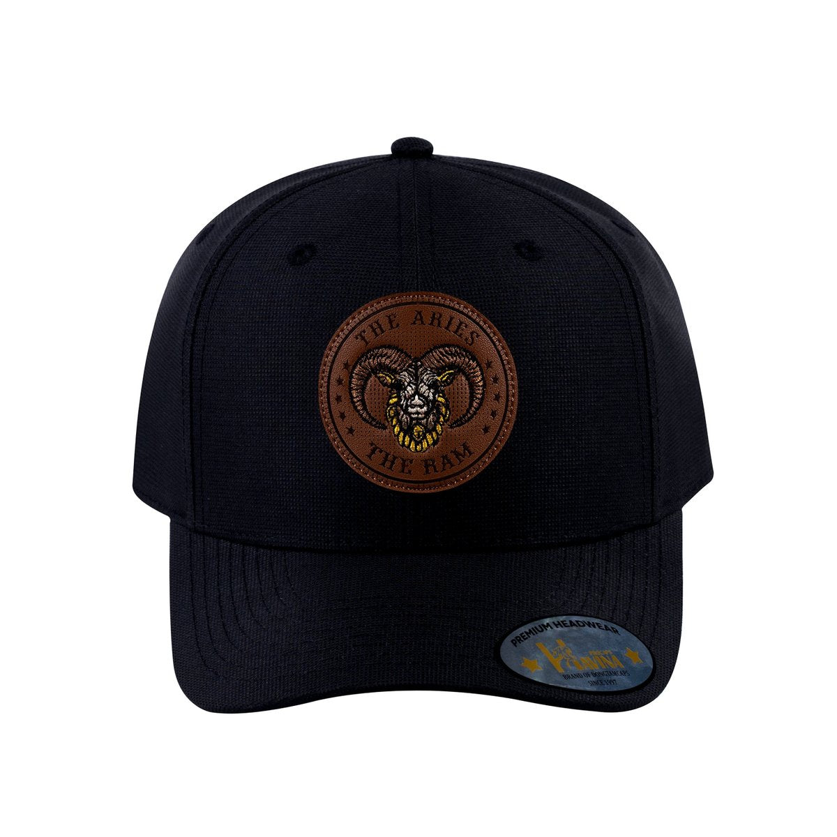 Unisex V2 Embroidered And Laser-Engraved Aries Zodiac (March 21, April 19), 6-Panel Baseball Cap, Black/Black, Adjustable Fit