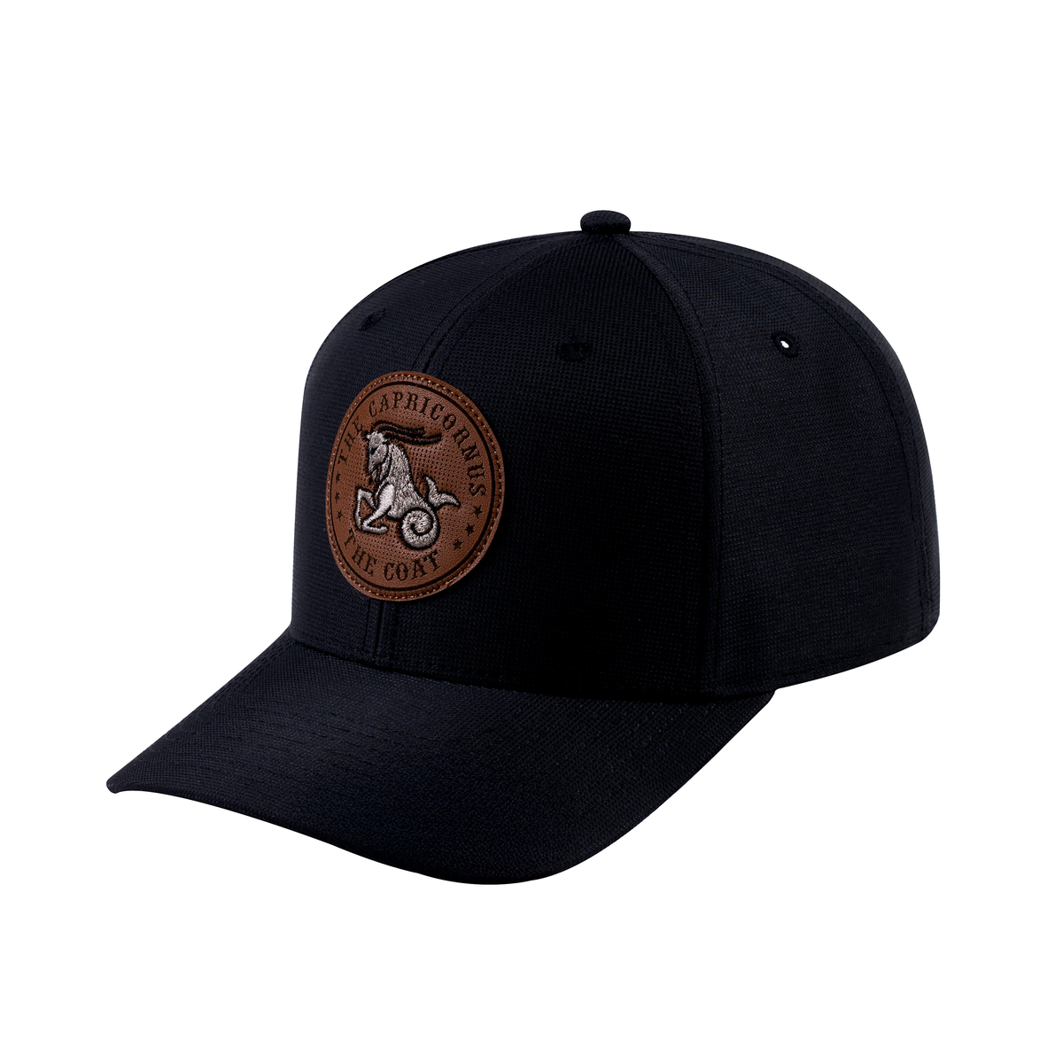 Unisex V2 Embroidered And Laser-Engraved Capricorn Zodiac (December 22, January 19), 6-Panel Baseball Cap, Black/Black, Adjustable Fit