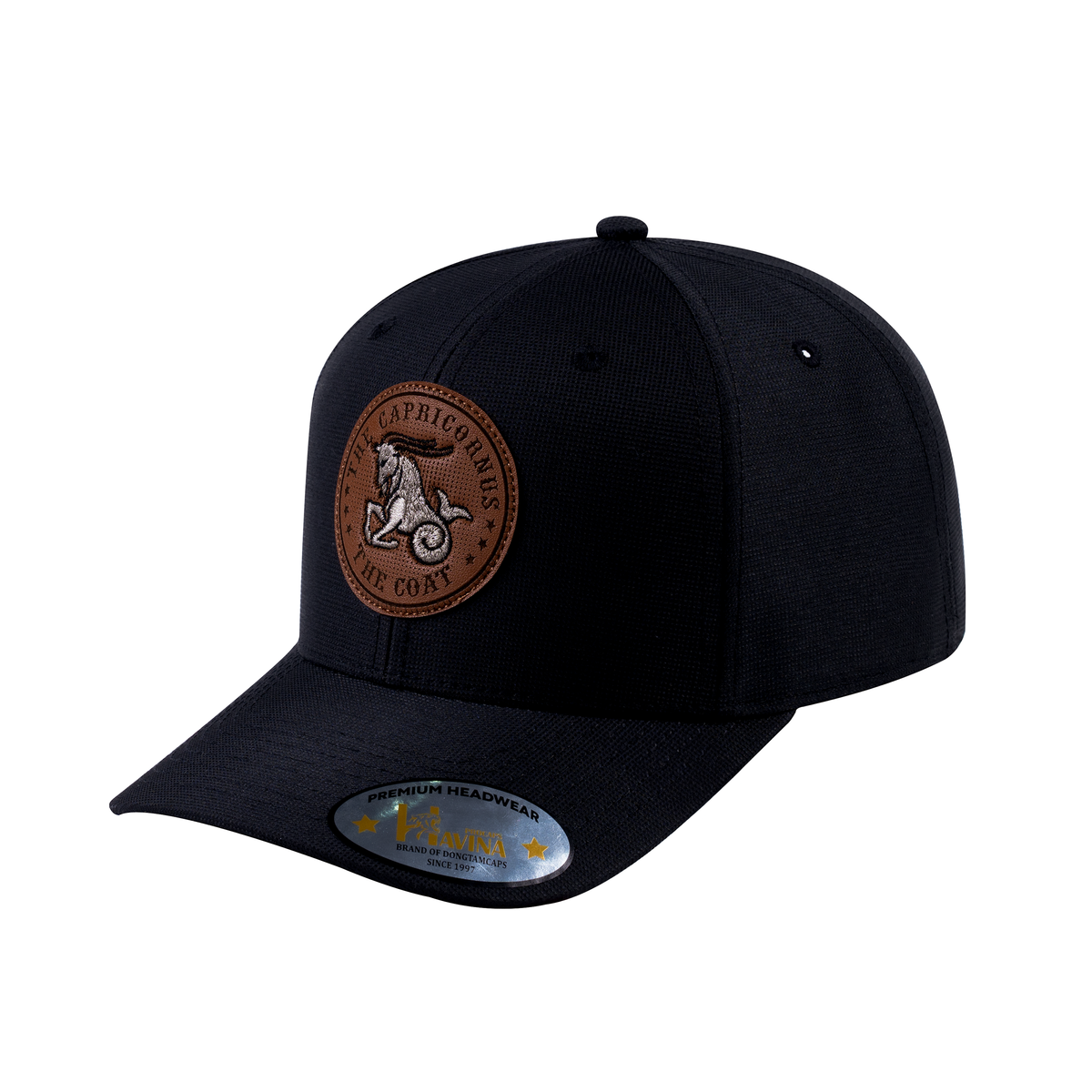 Unisex V2 Embroidered And Laser-Engraved Capricorn Zodiac (December 22, January 19), 6-Panel Baseball Cap, Black/Black, Adjustable Fit