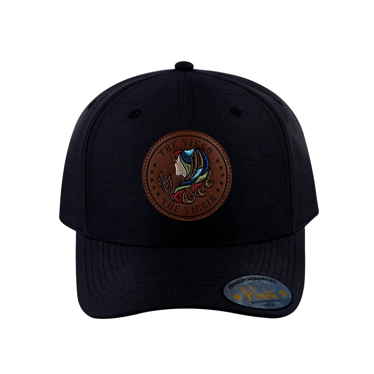 Unisex V2 Embroidered And Laser-Engraved Virgo Zodiac (August 23, September 22), 6-Panel Baseball Cap, Black/Black, Adjustable Fit