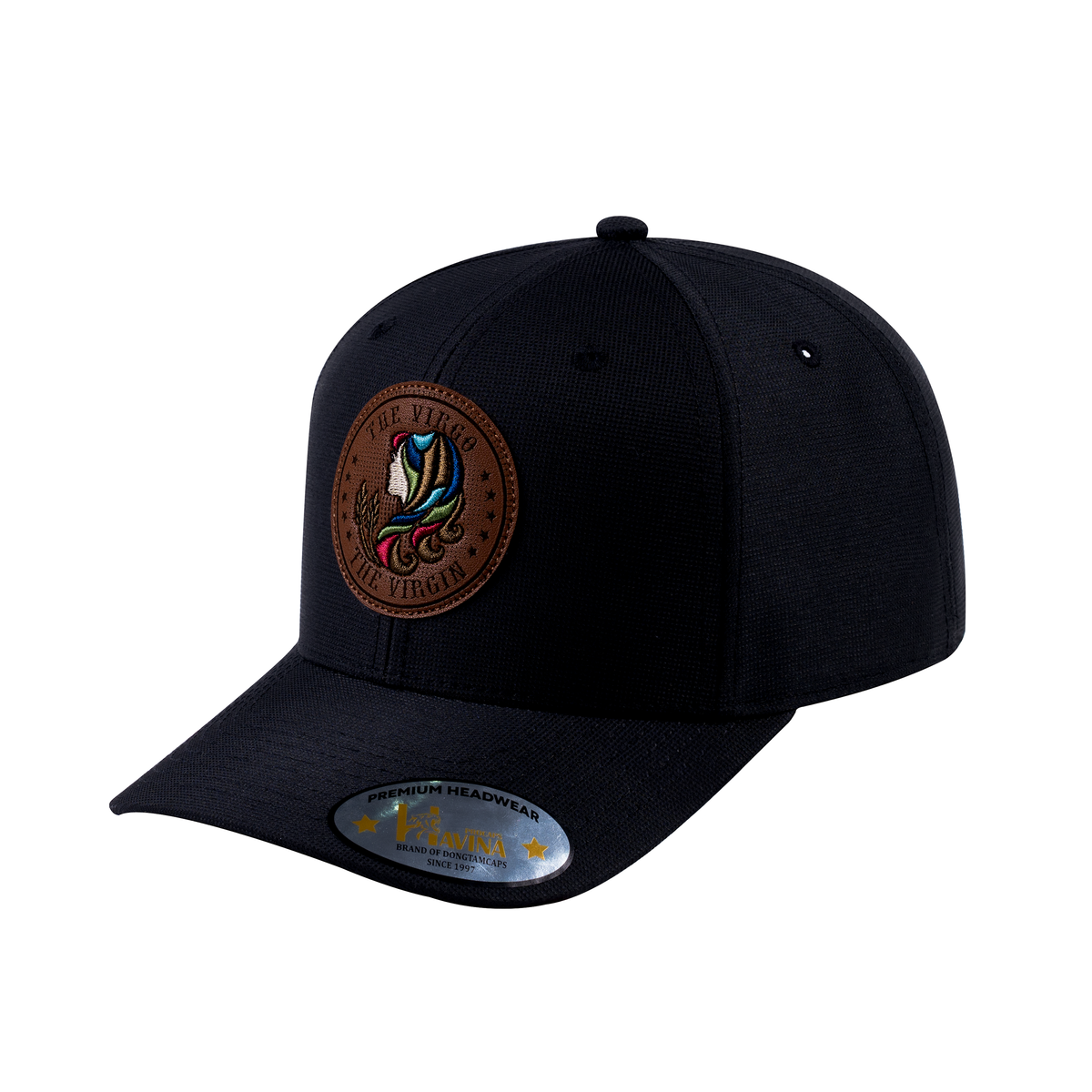 Unisex V2 Embroidered And Laser-Engraved Virgo Zodiac (August 23, September 22), 6-Panel Baseball Cap, Black/Black, Adjustable Fit