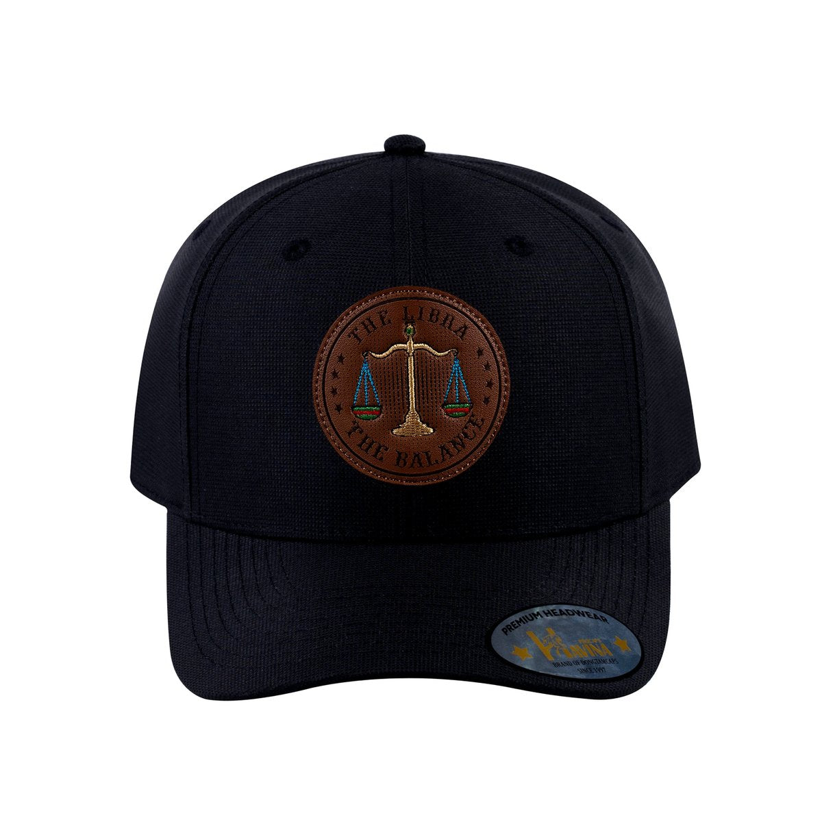 Unisex V2 Embroidered And Laser-Engraved Libra Zodiac (September 23, October 22), 6-Panel Baseball Cap, Black/Black, Adjustable Fit