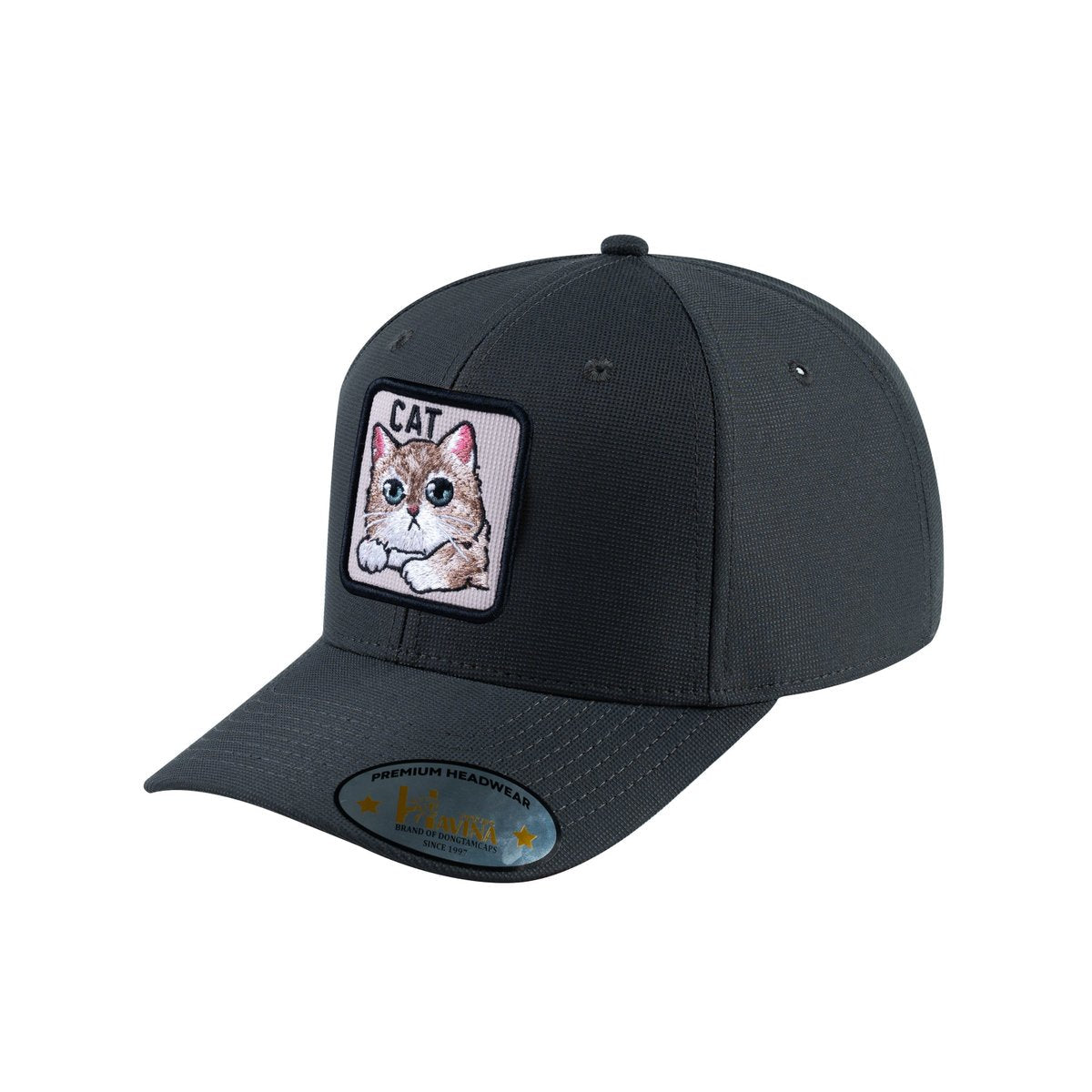 Unisex V2 Embroidered The Cat, 6-Panel Baseball Cap, Dark Grey/Dark Grey, Adjustable Fit