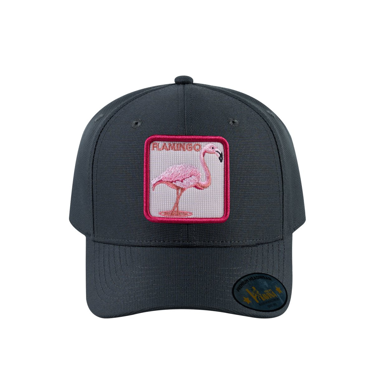 Unisex V2 Embroidered The Flamingo, 6-Panel Baseball Cap, Dark Grey/Dark Grey, Adjustable Fit