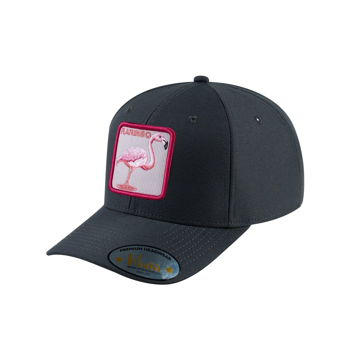 Unisex V2 Embroidered The Flamingo, 6-Panel Baseball Cap, Dark Grey/Dark Grey, Adjustable Fit