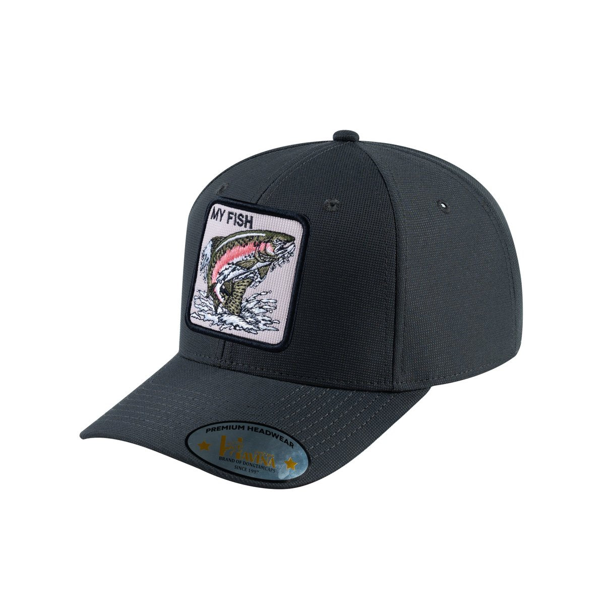 Unisex V2 Embroidered The Salmon, 6-Panel Baseball Cap, Dark Grey/Dark Grey, Adjustable Fit