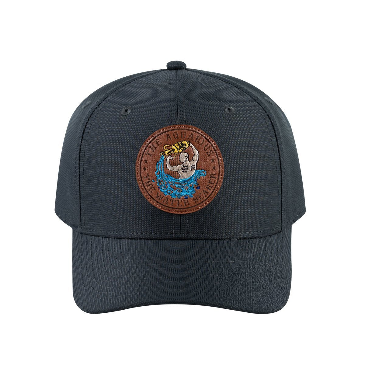 Unisex V2 Embroidered And Laser-Engraved Aquarius Zodiac (January 20, February 18), 6-Panel Baseball Cap, Dark Grey/Dark Grey, Adjustable Fit