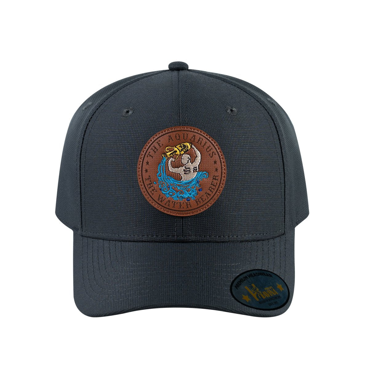 Unisex V2 Embroidered And Laser-Engraved Aquarius Zodiac (January 20, February 18), 6-Panel Baseball Cap, Dark Grey/Dark Grey, Adjustable Fit