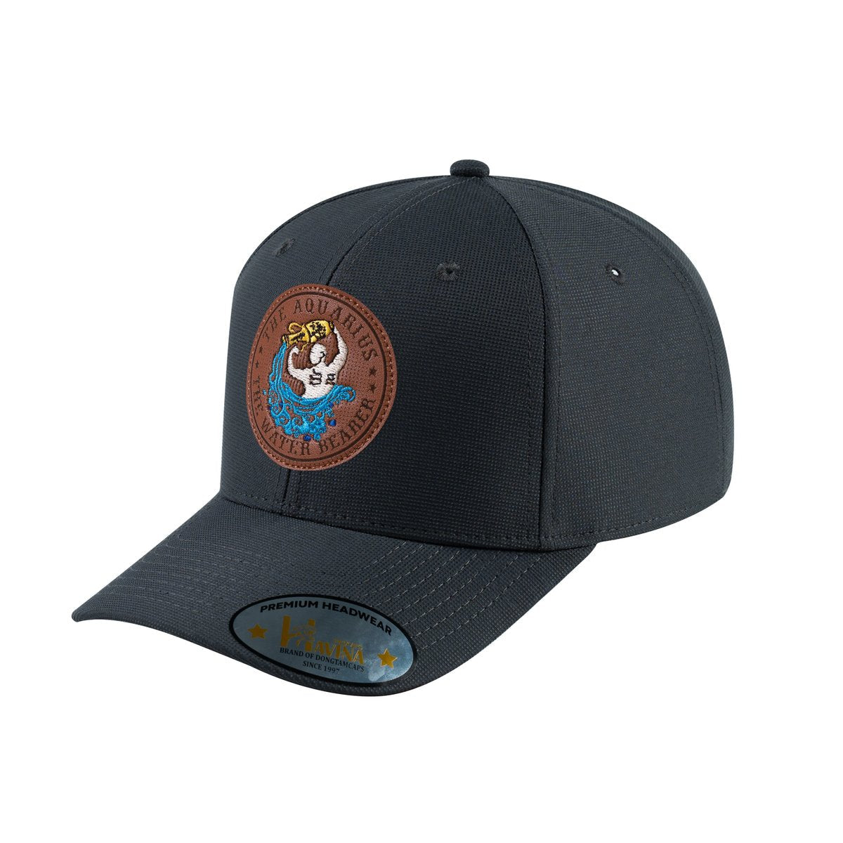 Unisex V2 Embroidered And Laser-Engraved Aquarius Zodiac (January 20, February 18), 6-Panel Baseball Cap, Dark Grey/Dark Grey, Adjustable Fit