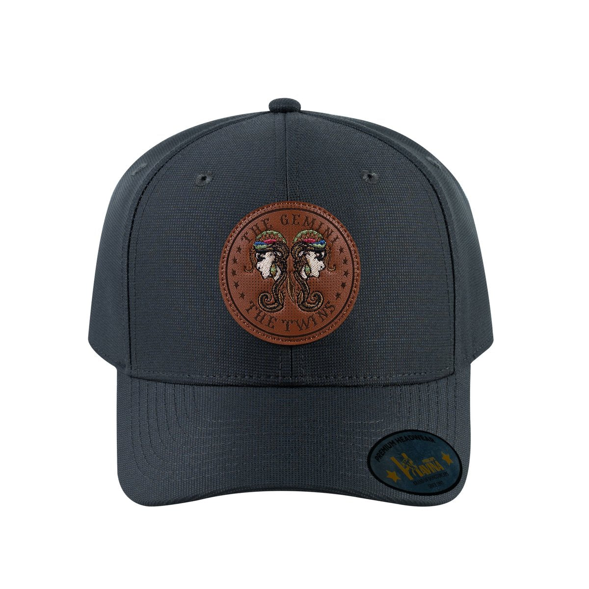 Unisex V2 Embroidered And Laser-Engraved Gemini Zodiac (May 21, June 20), 6-Panel Baseball Cap, Dark Grey/Dark Grey, Adjustable Fit